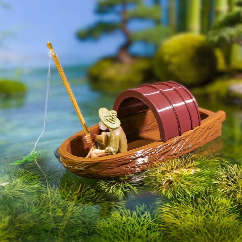 Floating Fisherman Boat Miniat - Aquarium Fish Escape のレビューと価格