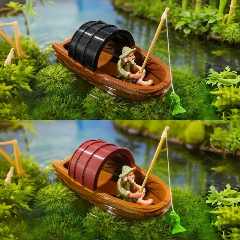 Floating Fisherman Boat Miniat - Aquarium Fish Escape のレビューと価格