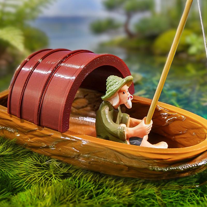 Floating Fisherman Boat Miniat - Aquarium Fish Escape のレビューと価格