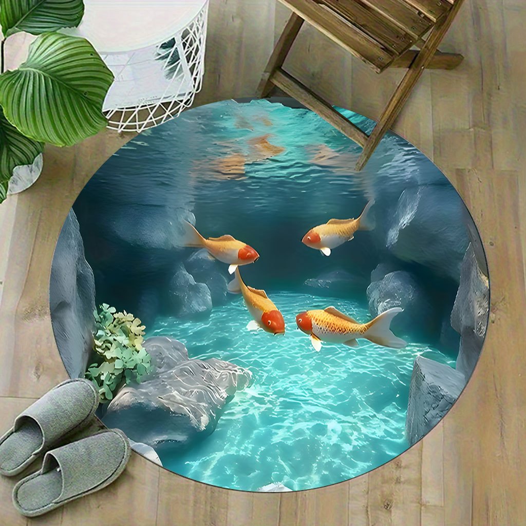 Koi Fish Pond Round Rug Fleece - Aquarium Fish Japanese のレビューと価格