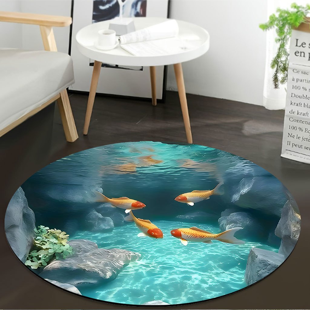 Koi Fish Pond Round Rug Fleece - Aquarium Fish Japanese のレビューと価格